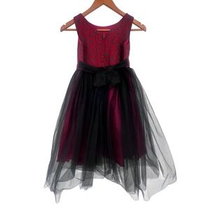 NWOT Kid's Dream Formal Dress Girl 11/12 Burgundy Black Tulle Lace Winter Formal